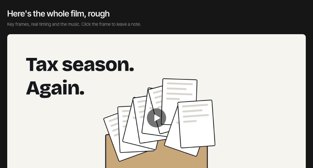 Animatic with scene frames, a music waveform and notes on a timeline